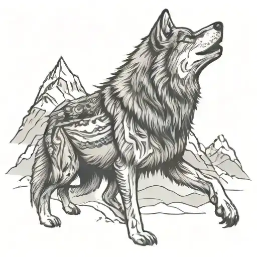 Wolf With Mountain Range Background
