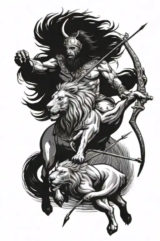 Lion And Sagittarius Archer Riding
