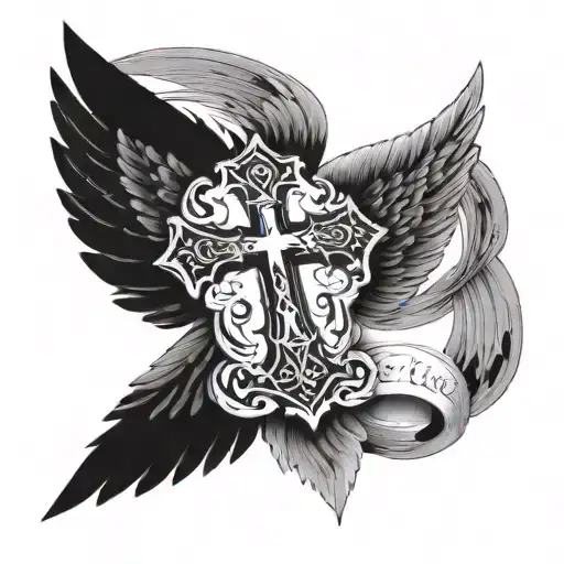 Cross Scripture With Angel Wings