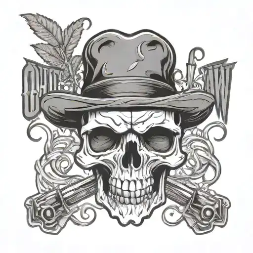 Skull Smoking Weed With Words Outlaw Background