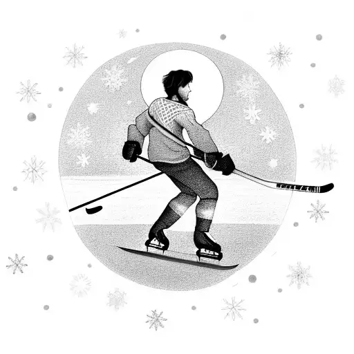 A Hockey Player Skating On A Frozen Lake Under A Full Moon