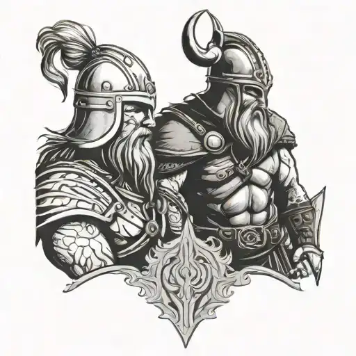 Viking Warrior Looking Down On A Spartan Warrior