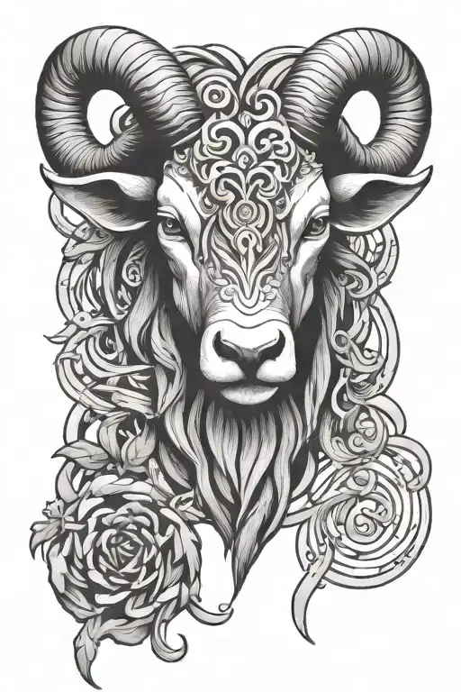 Bulls Head Main Feature & Ram With Gemini Symbol Intertwined