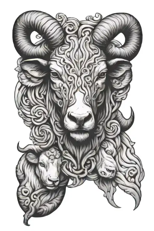 Separate Bull & Ram With Gemini Symbol Intertwined