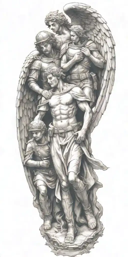 Guardian Angel Standing Over Soldier Kneeling Over Dead Comrade