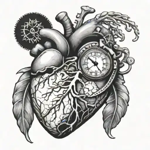 Biological Heart With A Small Clock Inside