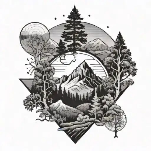 Fine Line Mountain Trees And Sun