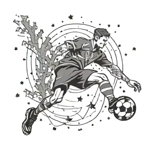 A Soccer Player Kicking A Ball Through A Forest Filled With Stars