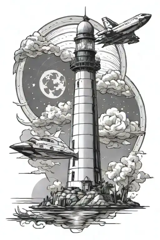 Florida Theme Canal With Lighthouse In Background And Space Shuttle Launch In Sky