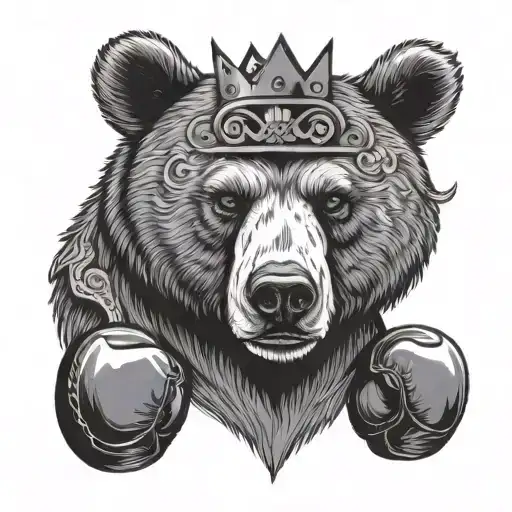 Bear Head With A Crown On And Boxing Gloves Around The Neck
