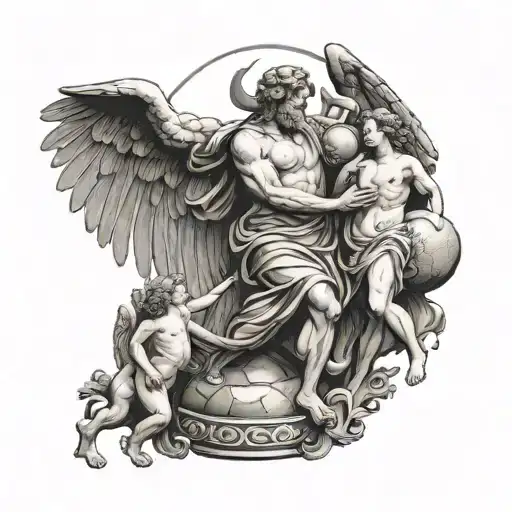 Greek God Carrying Atlas Stone With Angels Helping
