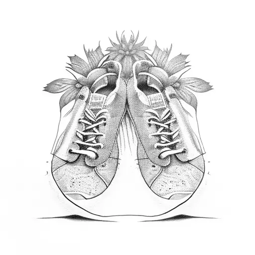 A Dotwork Tattoo Of A Strawberry Plant Growing Out Of A Pair Of Running Shoes