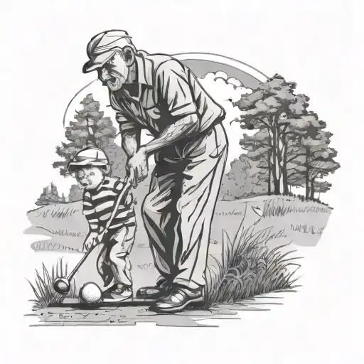 Grandfather Golfing And Grandson Watching