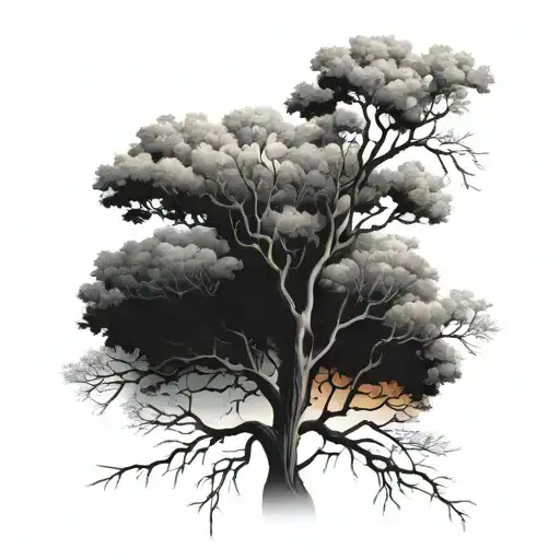 Colorful Tree Withering To Black And Grey Tattoo From Left To Right