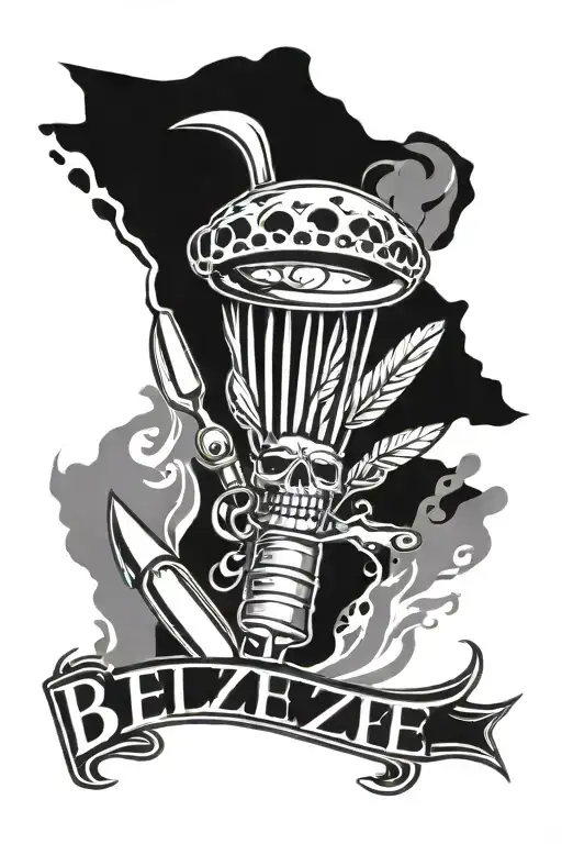 Design A Tattoo Of A Cooking Utensil With The Silhouette Of Belize In The Background