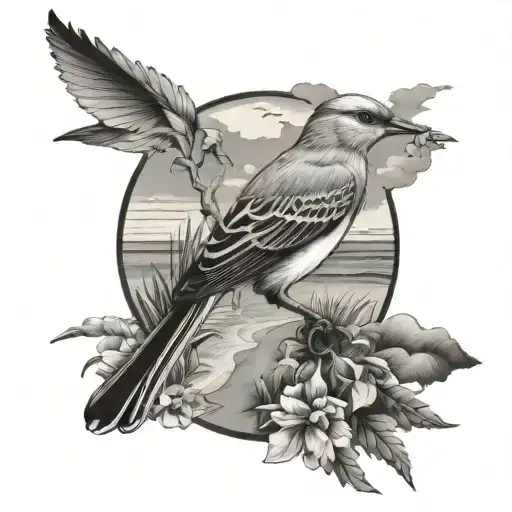 Mockingbird And Beach Landscape