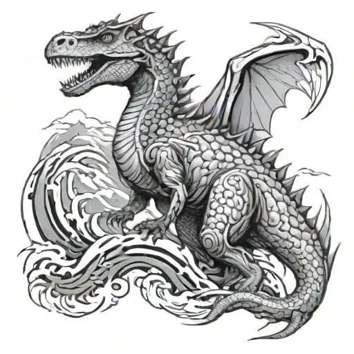 Dinosaur With Dragon As One Whole Style Traditional Japan