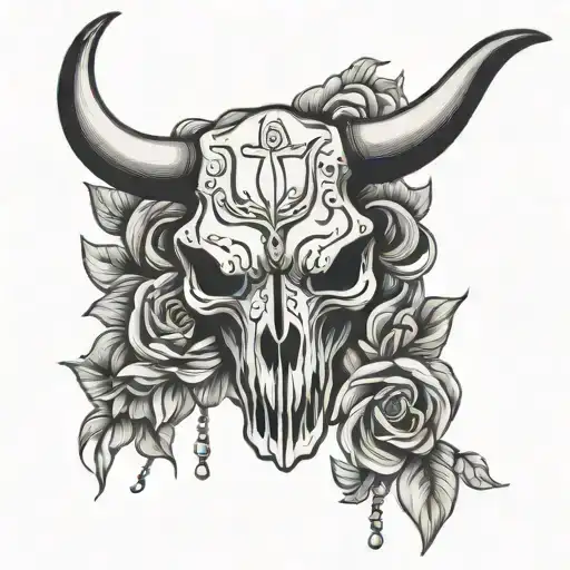 Chest Tattoo Bull Skull Neo Traditional