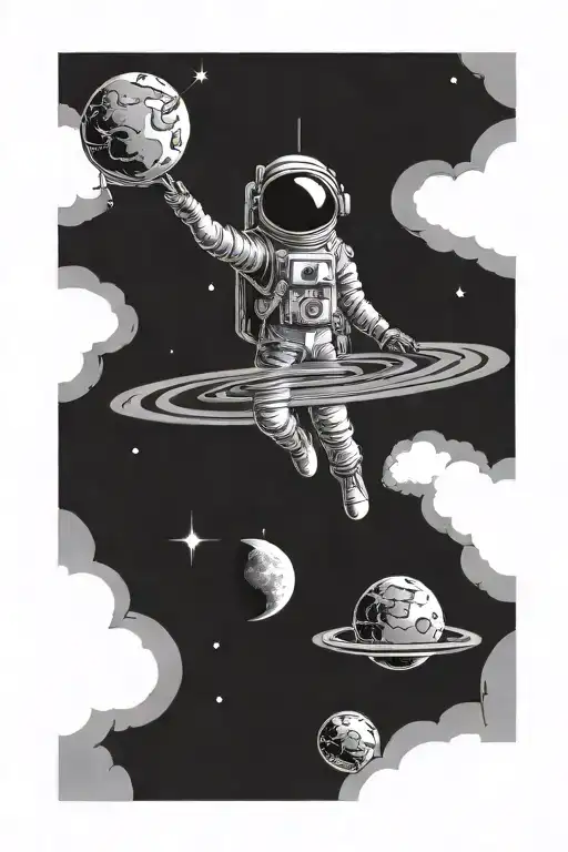 The World Is Yours Space Themed Tattoo And Stars With Rocket