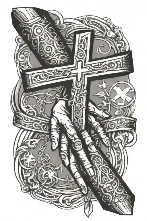 Cross On A Bracelet Wrapped Around Hand That Is Reaching Down From Heaven