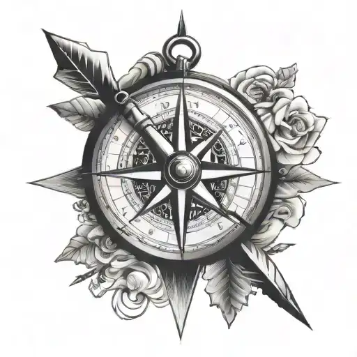 Compass With Rope And Arrow For Forearm Tatto Design