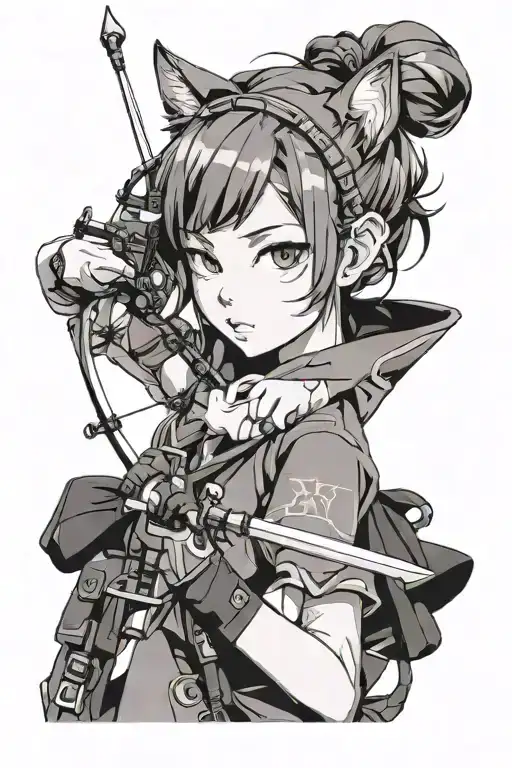 Anime Girl Cat Ears Holding Archery Bow