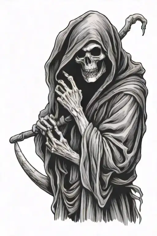 Grim Reaper Holding A Severed Head While Making The Shush Gesture