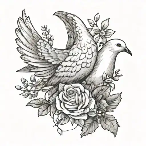A White Dove Laying In A Bochet Of Flowers Intertwined With The Sentince Short Stop On The Bird