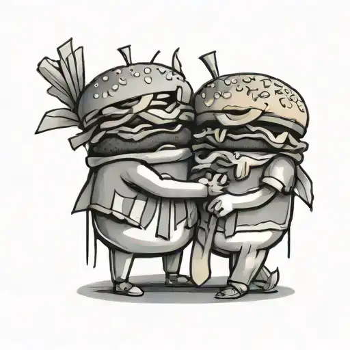 Burger And Fries Friends Holding Hands