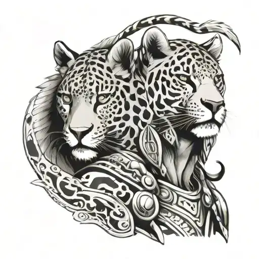 Amazon Warrior With Head Wearing A Jaguar Warrior