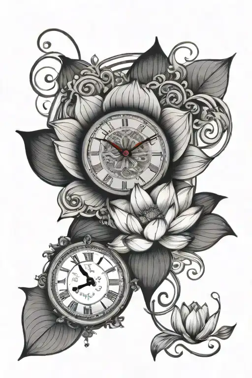 Lotus Flower And Clock Face