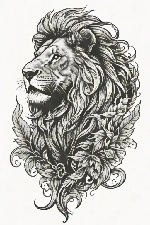 Realistic Lion Tattoo With American Concept Background