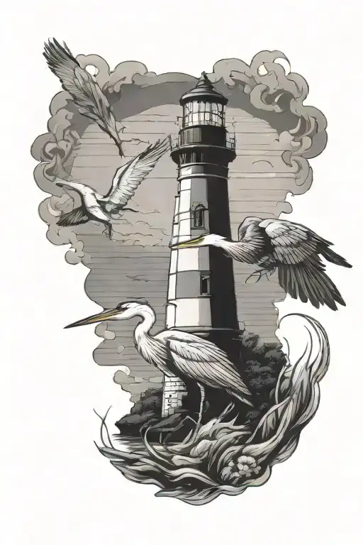 Lighthouse With Heron