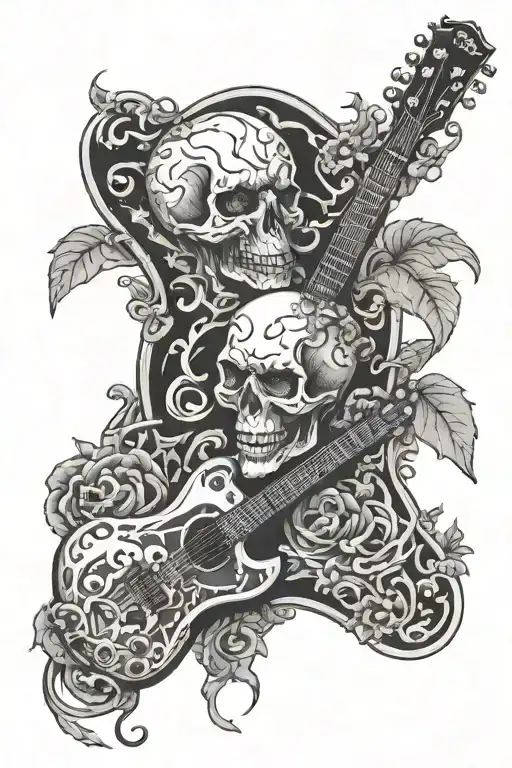 Skulls And Guitar Intertwined