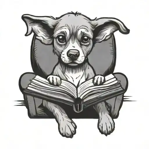 Dog Falling Asleep Reading A Book Open In Front Cartoon Style