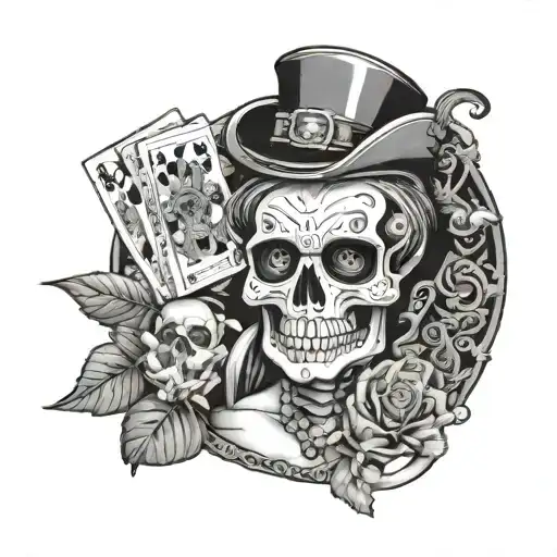Baron Saturday Skull With Cards And Cigar Naked Woman