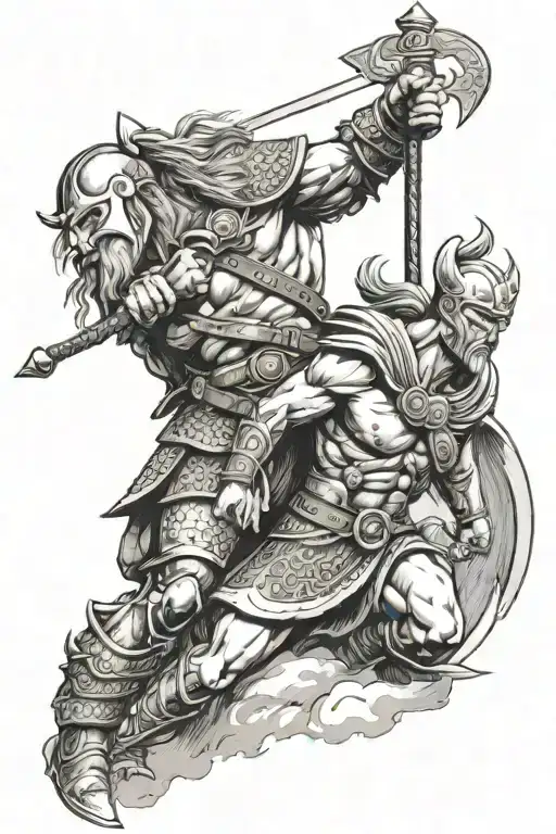 Viking Warrior Looking Down On A Spartan Warrior