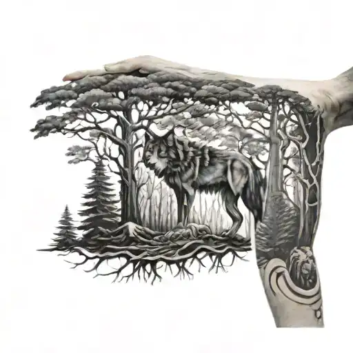 Trees Forest Wolf Full Arm Sleeve