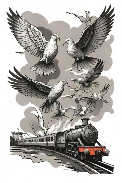 Railway Line Turning Into Doves Flying