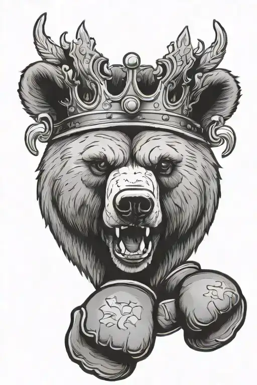 Bear Head With A Crown On And Boxing Gloves Around The Neck