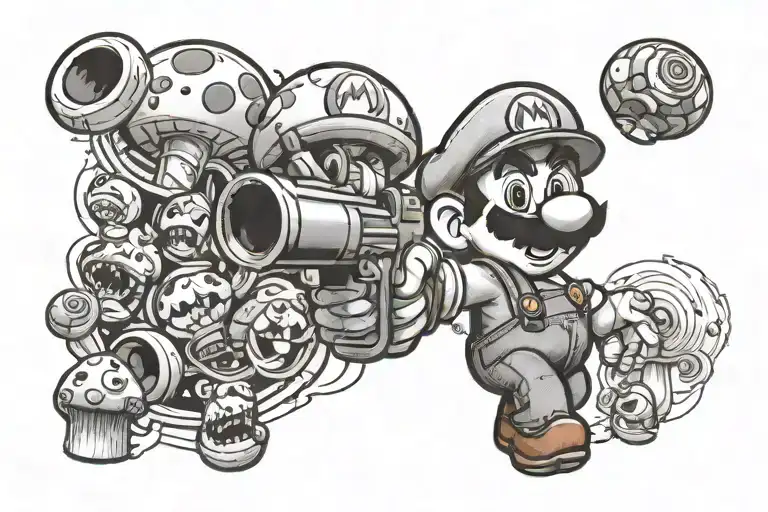 Mario Pointing Gun To Mushroom