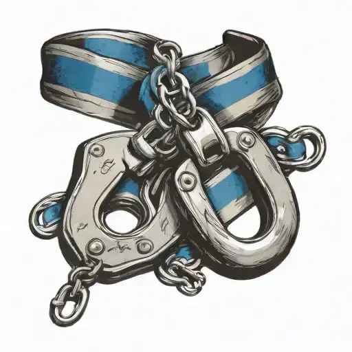 Handcuffs With Cordon Tape And The Thin Blue Line From The Police