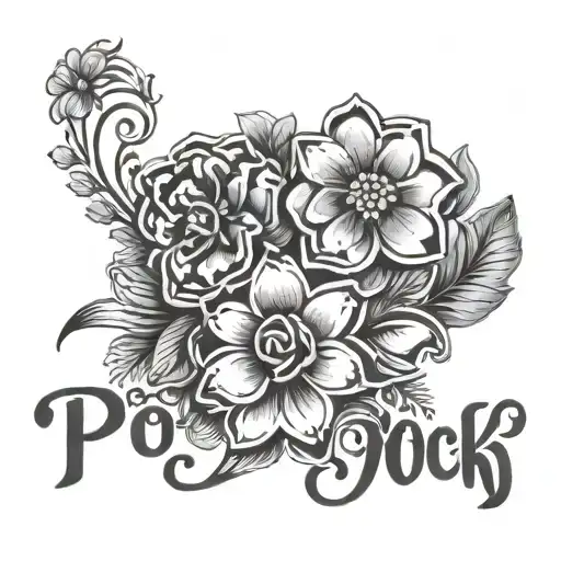 Pooki Word Written Across With Tiny Buttefies And Flower