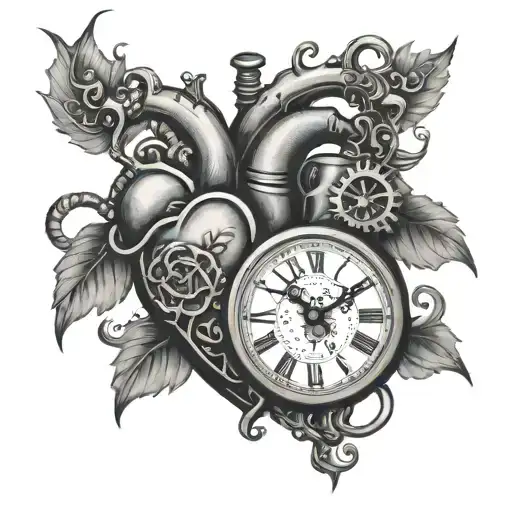 Biological Heart With A Small Clock Inside Gothic Style