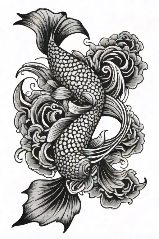 Japanese Koi Fish With Japanese Waves