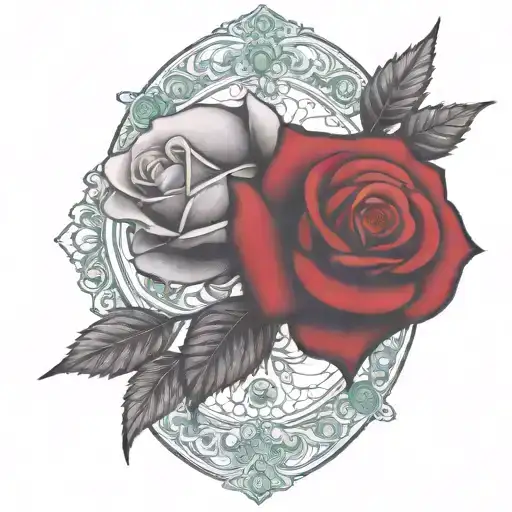 Two Rose Wrapped One Black One Red Circle In Background Green