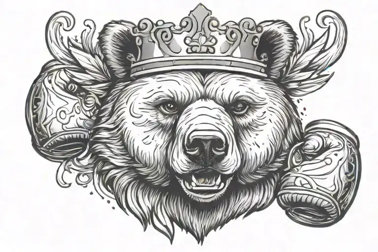 Bear Head With A Crown On And Boxing Gloves Around The Neck