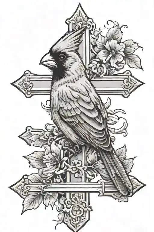 Cross With A Cardinal Sitting On It