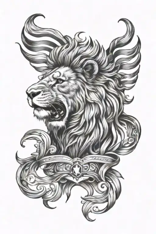 Realistic Lion Tattoo With American Concept Background