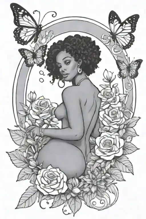 Strength Tarot Card With Black Woman With Flowers And Butterflies Surrounding It
